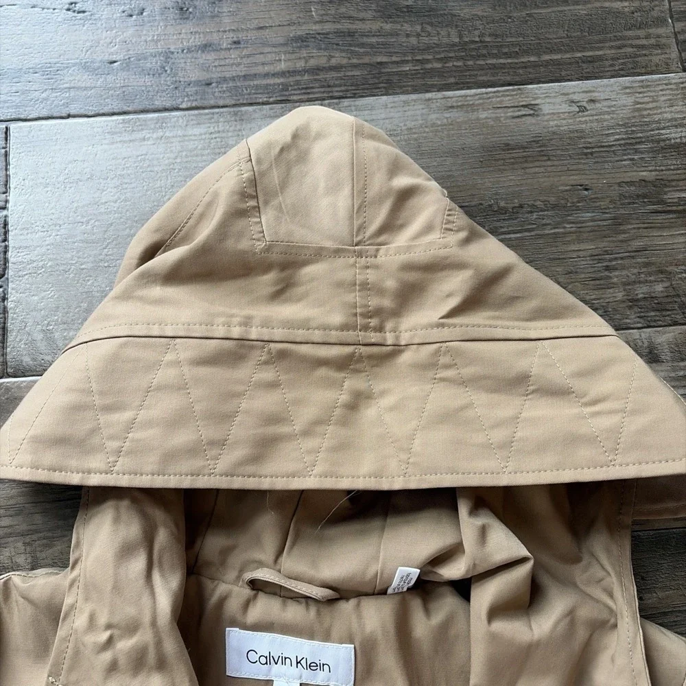 Calvin Klein Womens Khaki Trench Coat w Hood Tan Sz Medium classic jacket beige